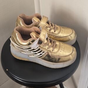 Gold Kids Shoes with Wing Design